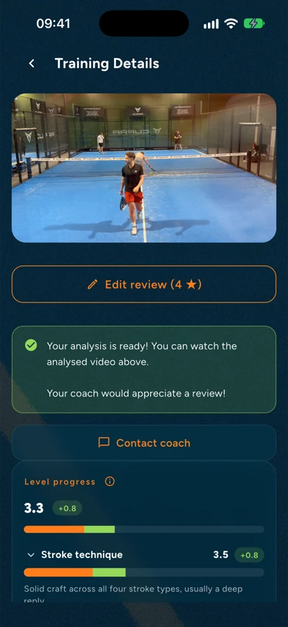 Finished analysis with video in the RECourt app